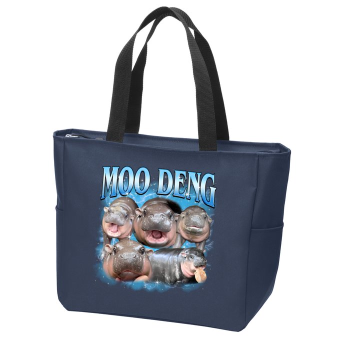 Blue Moo Deng Meme Hippo Funny Zip Tote Bag
