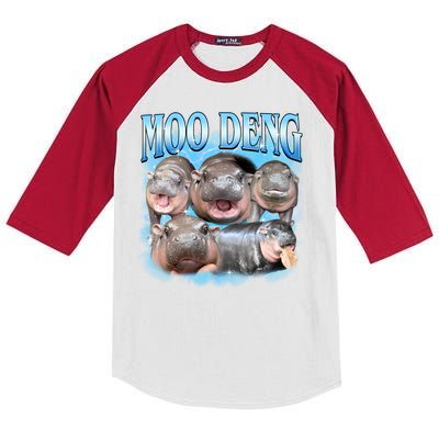 Blue Moo Deng Meme Hippo Funny Kids Colorblock Raglan Jersey