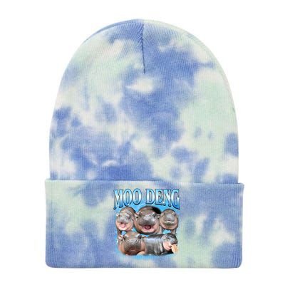 Blue Moo Deng Meme Hippo Funny Tie Dye 12in Knit Beanie