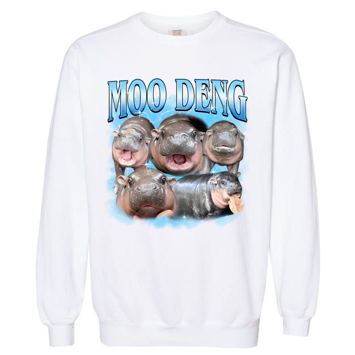 Blue Moo Deng Meme Hippo Funny Garment-Dyed Sweatshirt