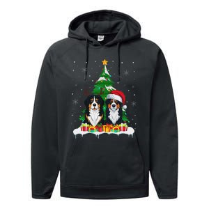 Bernese Mountain Dog Christmas Tree Lights Santa Reindeer Pj Performance Fleece Hoodie