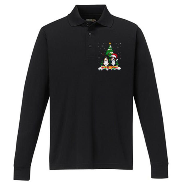 Bernese Mountain Dog Christmas Tree Lights Santa Reindeer Pj Performance Long Sleeve Polo