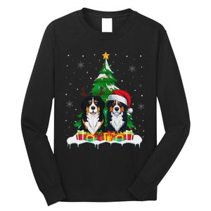 Bernese Mountain Dog Christmas Tree Lights Santa Reindeer Pj Long Sleeve Shirt