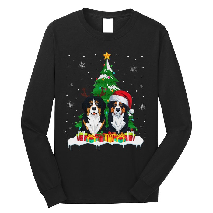 Bernese Mountain Dog Christmas Tree Lights Santa Reindeer Pj Long Sleeve Shirt