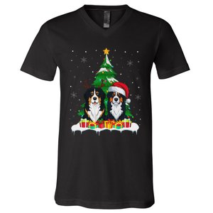 Bernese Mountain Dog Christmas Tree Lights Santa Reindeer Pj V-Neck T-Shirt