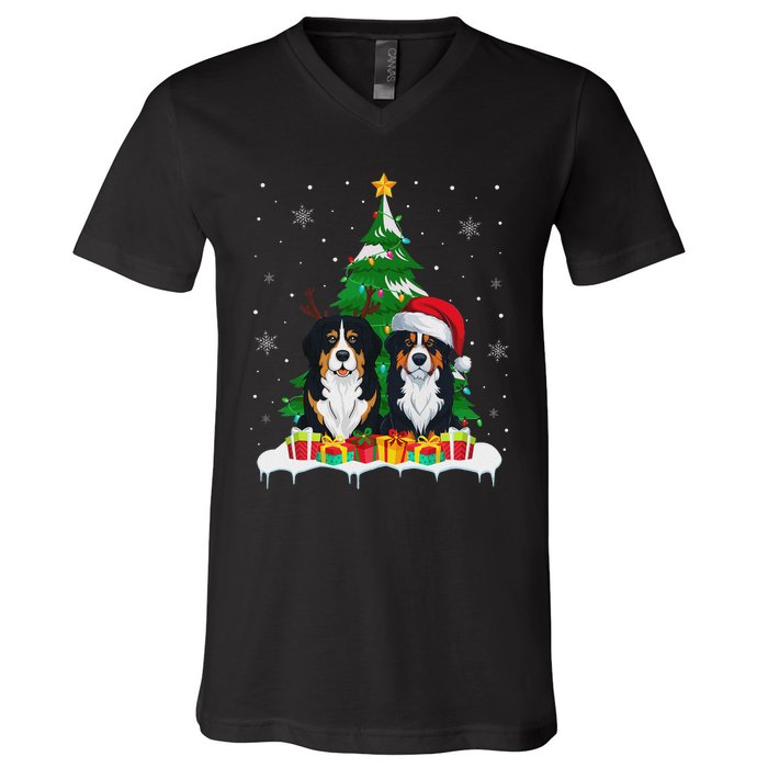 Bernese Mountain Dog Christmas Tree Lights Santa Reindeer Pj V-Neck T-Shirt