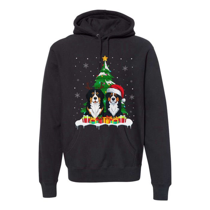 Bernese Mountain Dog Christmas Tree Lights Santa Reindeer Pj Premium Hoodie