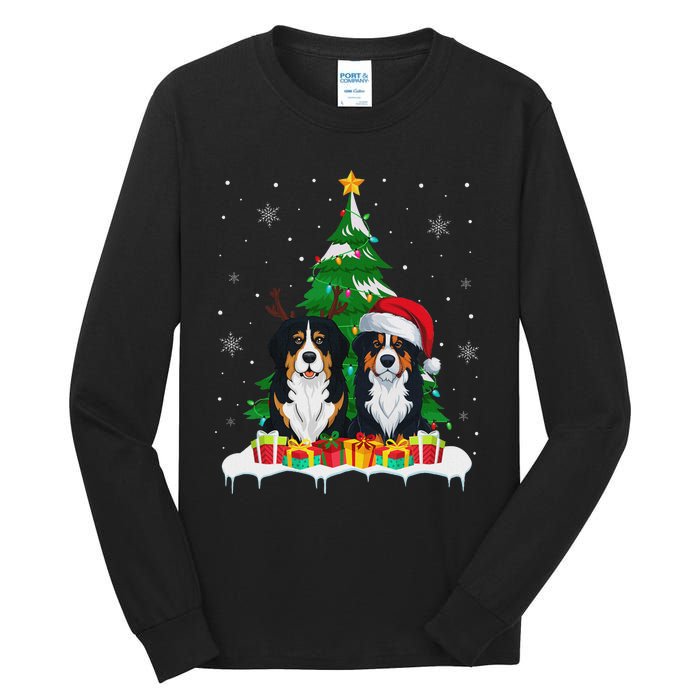 Bernese Mountain Dog Christmas Tree Lights Santa Reindeer Pj Tall Long Sleeve T-Shirt