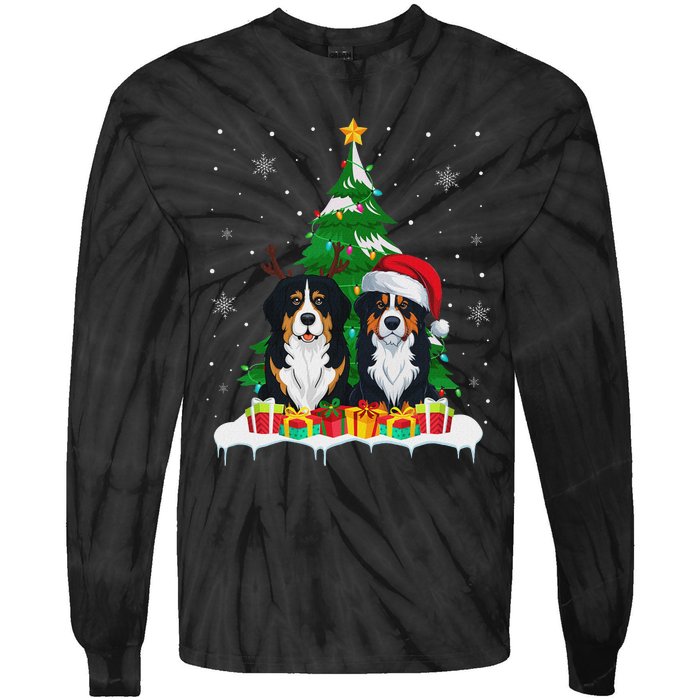 Bernese Mountain Dog Christmas Tree Lights Santa Reindeer Pj Tie-Dye Long Sleeve Shirt