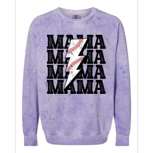 Baseball Mama Distressed Lightning Bolt Mom Colorblast Crewneck Sweatshirt