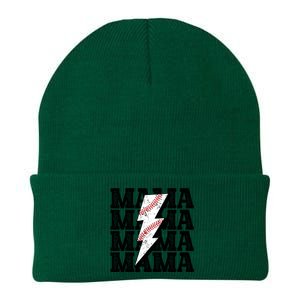 Baseball Mama Distressed Lightning Bolt Mom Knit Cap Winter Beanie