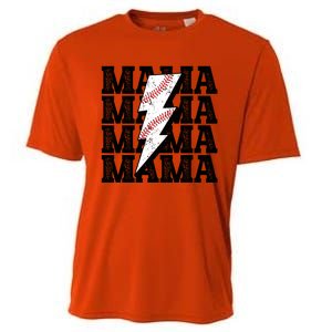 Baseball Mama Distressed Lightning Bolt Mom Cooling Performance Crew T-Shirt