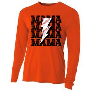 Baseball Mama Distressed Lightning Bolt Mom Cooling Performance Long Sleeve Crew