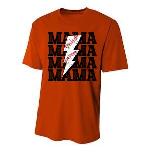 Baseball Mama Distressed Lightning Bolt Mom Performance Sprint T-Shirt