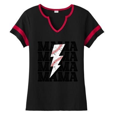 Baseball Mama Distressed Lightning Bolt Mom Ladies Halftime Notch Neck Tee