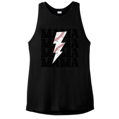 Baseball Mama Distressed Lightning Bolt Mom Ladies PosiCharge Tri-Blend Wicking Tank