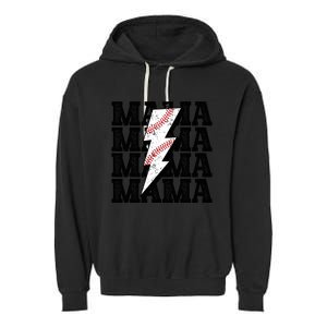 Baseball Mama Distressed Lightning Bolt Mom Garment-Dyed Fleece Hoodie