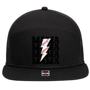 Baseball Mama Distressed Lightning Bolt Mom 7 Panel Mesh Trucker Snapback Hat