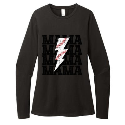 Baseball Mama Distressed Lightning Bolt Mom Womens CVC Long Sleeve Shirt