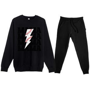 Baseball Mama Distressed Lightning Bolt Mom Premium Crewneck Sweatsuit Set