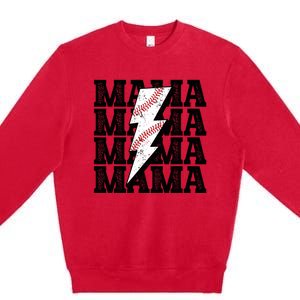 Baseball Mama Distressed Lightning Bolt Mom Premium Crewneck Sweatshirt