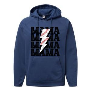 Baseball Mama Distressed Lightning Bolt Mom Performance Fleece Hoodie