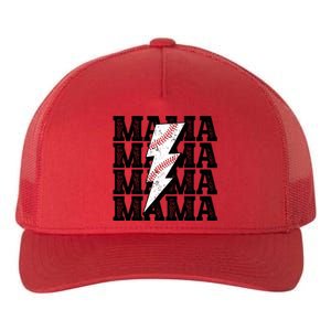 Baseball Mama Distressed Lightning Bolt Mom Yupoong Adult 5-Panel Trucker Hat