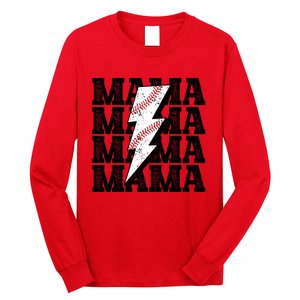 Baseball Mama Distressed Lightning Bolt Mom Long Sleeve Shirt