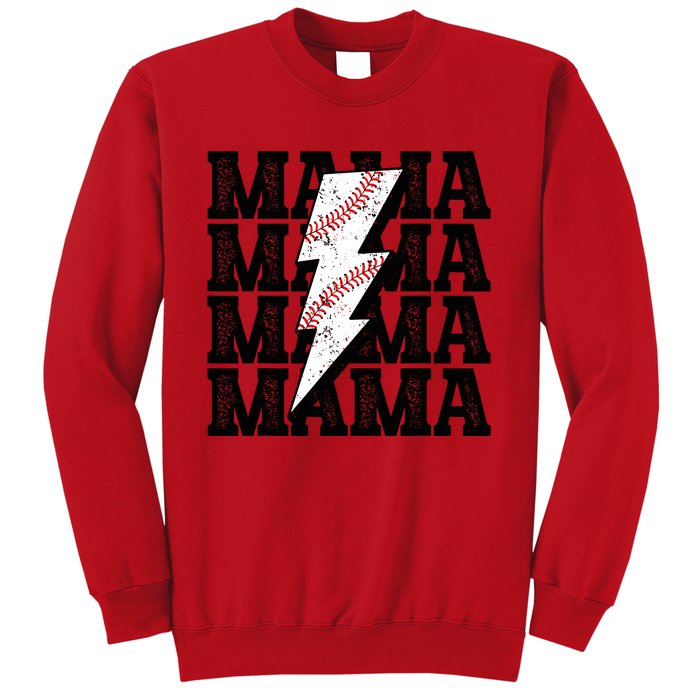 Baseball Mama Distressed Lightning Bolt Mom Sweatshirt