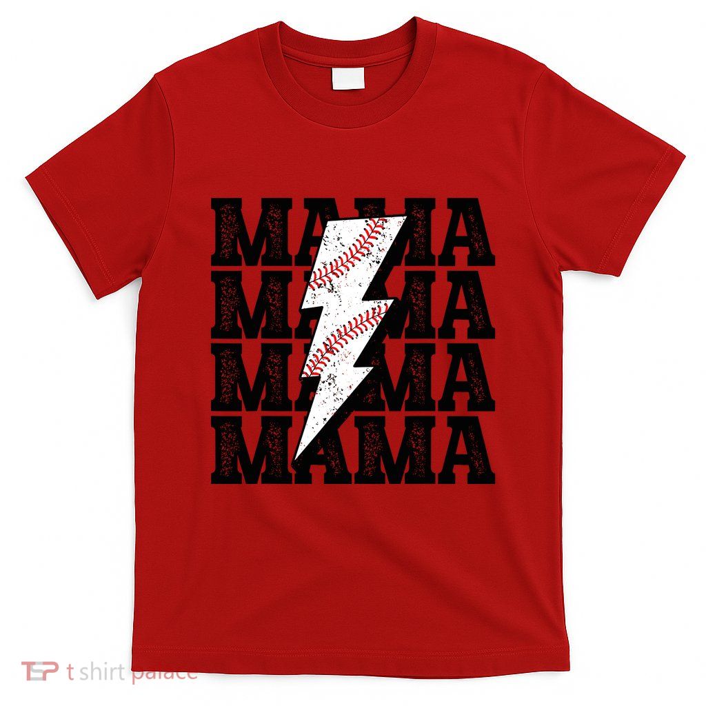 Baseball Mama Distressed Lightning Bolt Mom T-Shirt