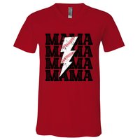 Baseball Mama Distressed Lightning Bolt Mom V-Neck T-Shirt