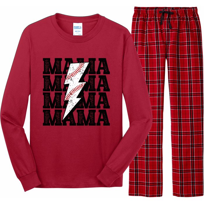 Baseball Mama Distressed Lightning Bolt Mom Long Sleeve Pajama Set