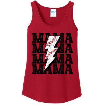 Baseball Mama Distressed Lightning Bolt Mom Ladies Essential Tank