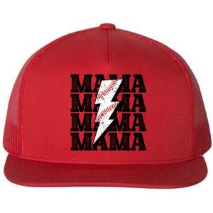 Baseball Mama Distressed Lightning Bolt Mom Flat Bill Trucker Hat