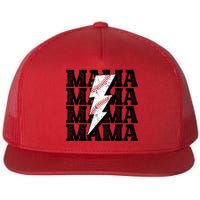 Baseball Mama Distressed Lightning Bolt Mom Flat Bill Trucker Hat