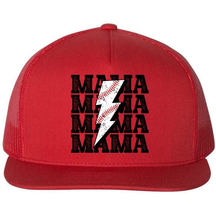 Baseball Mama Distressed Lightning Bolt Mom Flat Bill Trucker Hat