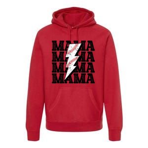 Baseball Mama Distressed Lightning Bolt Mom Premium Hoodie