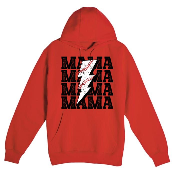 Baseball Mama Distressed Lightning Bolt Mom Premium Pullover Hoodie