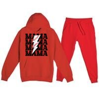 Baseball Mama Distressed Lightning Bolt Mom Premium Hooded Sweatsuit Set