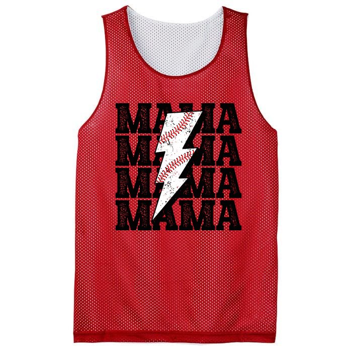 Baseball Mama Distressed Lightning Bolt Mom Mesh Reversible Basketball Jersey Tank