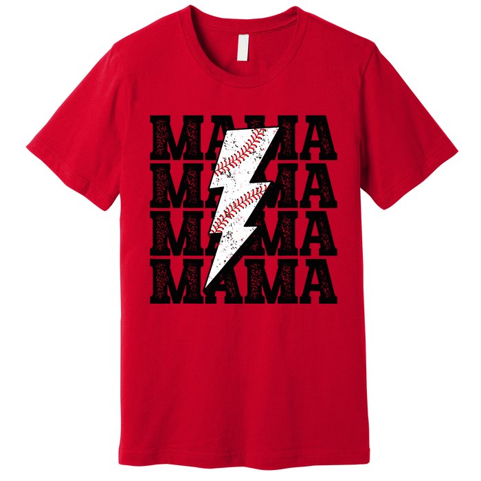 Baseball Mama Distressed Lightning Bolt Mom Premium T-Shirt