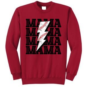 Baseball Mama Distressed Lightning Bolt Mom Tall Sweatshirt