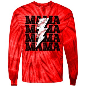 Baseball Mama Distressed Lightning Bolt Mom Tie-Dye Long Sleeve Shirt