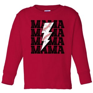 Baseball Mama Distressed Lightning Bolt Mom Toddler Long Sleeve Shirt