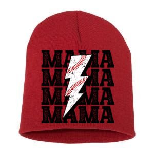 Baseball Mama Distressed Lightning Bolt Mom Short Acrylic Beanie