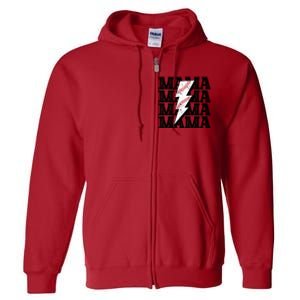 Baseball Mama Distressed Lightning Bolt Mom Full Zip Hoodie