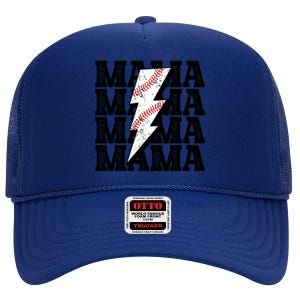 Baseball Mama Distressed Lightning Bolt Mom High Crown Mesh Back Trucker Hat