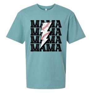 Baseball Mama Distressed Lightning Bolt Mom Sueded Cloud Jersey T-Shirt