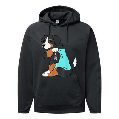 Bernese Mountain Dog I Love Dad Funny Dog Fathers Day Performance Fleece Hoodie