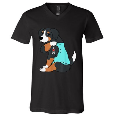 Bernese Mountain Dog I Love Dad Funny Dog Fathers Day V-Neck T-Shirt